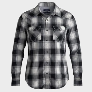 American Eagle Vintage Fit Men M Black Blue Yellow White Plaid Snap Front Shirt  - Picture 1 of 9