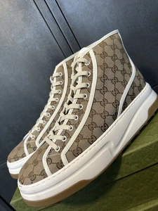 Gucci Mens Tennis 1977 High Top Brown GG Supreme Monogram Size 12.5UK/13.5US - Picture 1 of 14