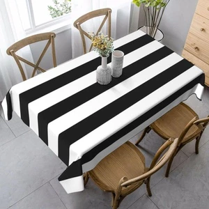 Black and White Stripe Rectangle Tablecloth Washable Table Cloth 60x90 Inch T... - Picture 1 of 8