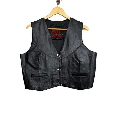 VTG Hot Leathers Vest Mens 2XL Black Lined Pockets Motorcycle Biker Coat 90s - Image 1 of 4