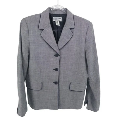 Blazer Pendleton Vintage Lana Seda Sencillo Pecho Gris Carrera Academia Mujeres 10 Foto 1 de 4