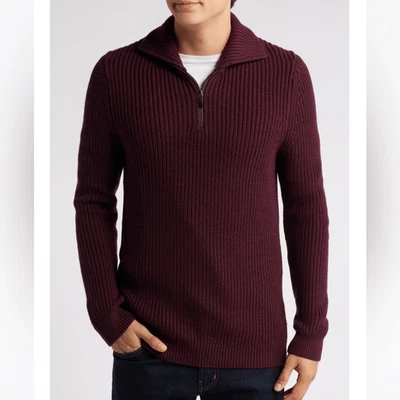 Suéter de lana merino lavable con cremallera Nordstrom para hombre Borgoña Royale talla grande Foto 1 de 4