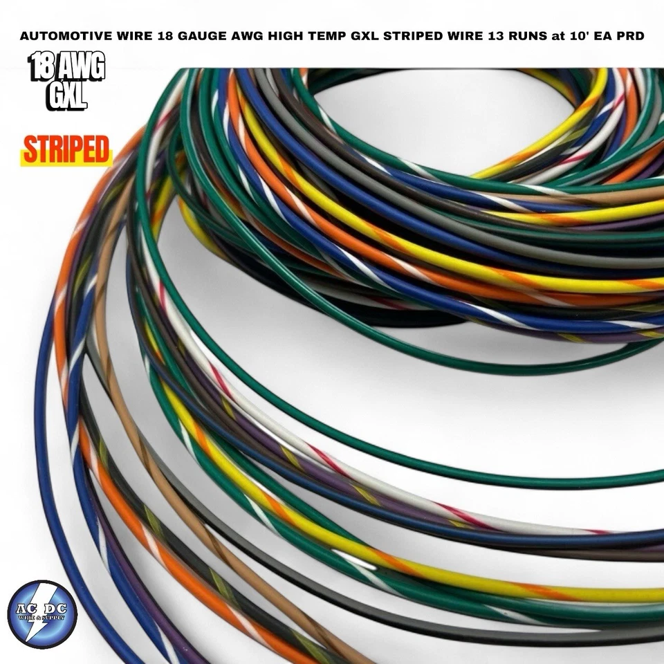 ALAMBRE AUTOMOTRIZ CALIBRE 18 AWG ALTA TEMPERATURA GXL ALAMBRE RAYADO 13 CARRERAS a 10' EA PRD Foto 1 de 1