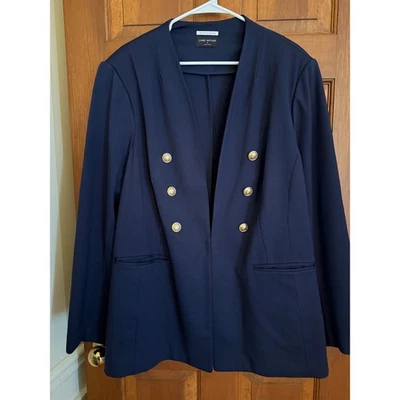 Blazer Lane Bryant clássico peito duplo feminino 26 azul marinho dourado botão carreira trabalho - Imagem 1 de 4