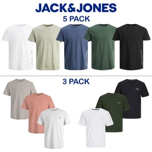Jack & Jones Mens 5 Pack T-shirt and 3 Pack T-shirt Crew Neck Short Sleeve Tees - Picture 1 of 27