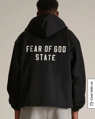 Abrigo Chaqueta con Capucha Fear of God Essentials Negro Texturizado Nylon Grande para Hombre Foto 1 de 4