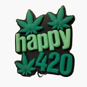 Cannabis Shoe Charm Happy 420 Marijuana Leaf  1 Inch Black Green Weed Reefer - Picture 1 of 3