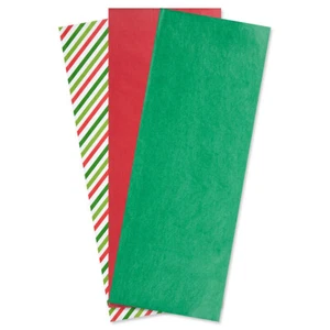 CHRISTMAS HOLIDAY GIFT TISSUE PAPER 36 SHEETS 20"X 20" RED GREEN HOLIDAY STRIPE - Picture 1 of 3