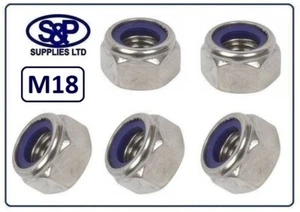 M18 (18MM 18mm) STAINLESS STEEL NYLOC NUT HEX NYLON INSERT NUT LOCKING NUT A2 - Picture 1 of 1
