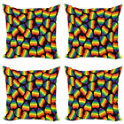 Ambesonne Rainbow Fun Cushion Cover Set of 4 for Couch and Bed in 4 Sizes