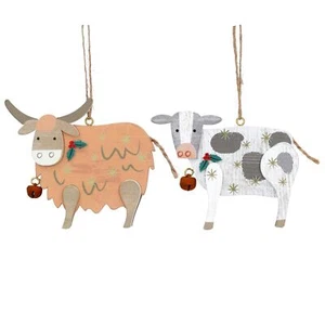 Cow Farm Christmas Wooden Hanging Decoration Brown or Black/White Gisela Graham - Picture 1 of 1