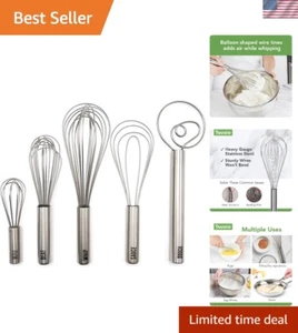Dishwasher Safe Stainless Steel Whisks - 5 Assorted Sizes for Kitchen Mastery - Picture 1 of 8