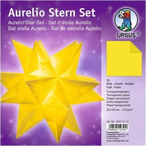 URSUS Faltblätter Origami Aurelio Stern basteln gelb transparent 33 Blatt 20cm - Bild 1 von 2