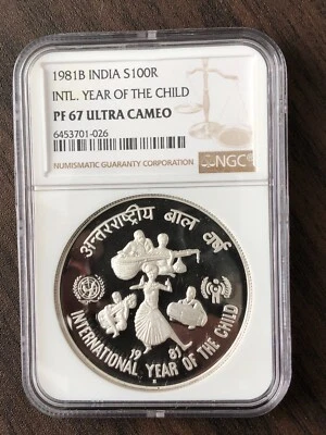 1981B India S100R - UNICEF Year of Child Silver Proof NGC PF67UC C#6453701-026 - Image 1 of 3
