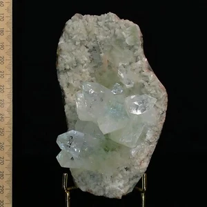 Green Apophyllite crystal cluster w/ Heulandite cut base geode cave 0.58kg - Picture 1 of 9