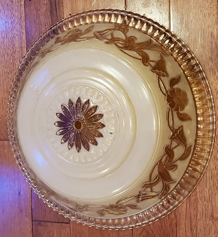 Antique 40s frosted glass 16" shade ceiling light fixture Floral Tulips Cover