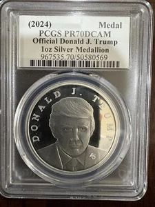 2024 PCGS PR 70 OFFICIAL Donald J. Trump 1 Oz Silver Medallion - Picture 1 of 4