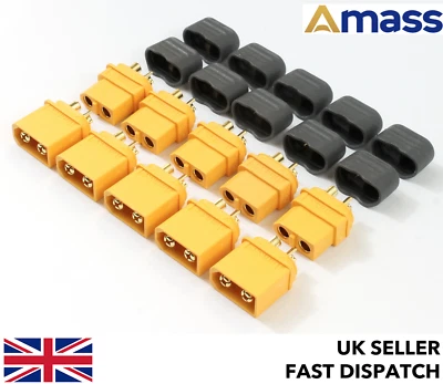 5 Pairs *GENUINE YELLOW AMASS XT60 & CAPS* Connectors/Plugs XT60H RC 12v Lipo - Image 1 of 4