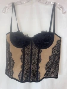Baileydel Neu Spitzen Bustier Korsett Gr. XL Nude mit Schwarz Spitze Party Sexy Stretch - Bild 1 von 5