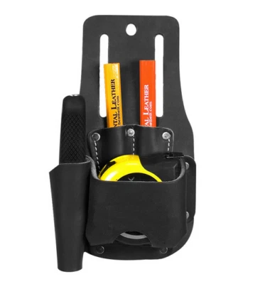 Men waist Bag belt pack Tape measure holder tool case Cow Leather black H644 - Image 1 of 4