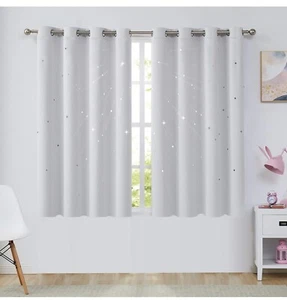 Vangao Nursery Blackout Curtains Greyish White Star Cutout 63 Inches- 2 Panels - Picture 1 of 5