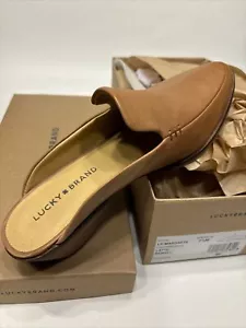 Womens Slip-on Flats Brown Leather Mules Almond Toe Lucky Brand Size 7.5 - Picture 1 of 7