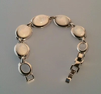 Armband "Opal" 18-20cm einstellbar Messing Versilbert Rhodiniert Glasopal Edel - Bild 1 von 4