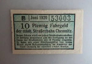Notgeldschein Chemnitz Strassenbahn 10 Pfennig Juni 1920 (80232) - Picture 1 of 2