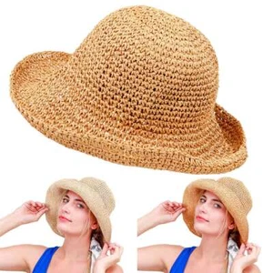 Women's Summer Ladies Sun Beach Straw Hat Floppy Foldable Wide Brim Gardening US - Picture 1 of 14