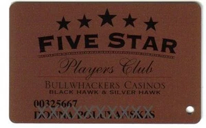 Tarjeta tragamonedas Bullwackers Casino cinco estrellas bronce Black Hawk y Silver Hawk Colorado - Imagen 1 de 2