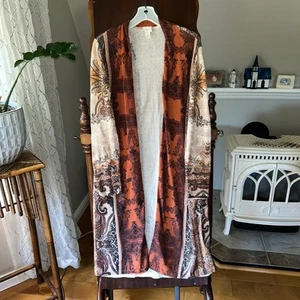Chico’s brown graphic cardigan duster sweater 2 M/L - Picture 1 of 12