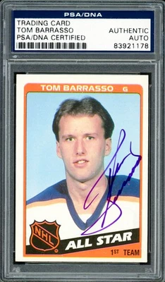 Tom Barrasso Signed 1984-85 Topps RC 158 Buffalo Sabres PSA/DNA #83921178 - Image 1 of 2