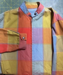 VTG 1960s Martin of California Colorblock Zip Jacket Mod Plaid 42 Nehru Collar - Picture 1 of 15