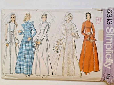 Simplicity 5313 Dress Wedding Gown Sewing Pattern Ladies 12  VTG 70's Bridesmaid - Image 1 of 4