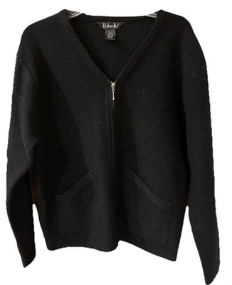 Cárdigan Suéter Rafaella Para Mujer Cremallera Completa Pesado Negro Lana Cuello en V Bolsillos M Foto 1 de 3