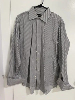 Camisa Donald J Trump Signature Collection Negra Rayas Abotonada Manga Puños Foto 1 de 4