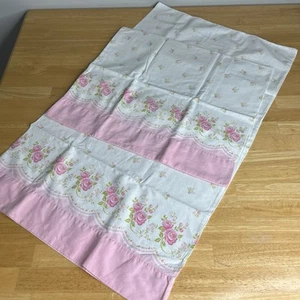 Vintage Kissenbezüge Rosa Rosen Perkal Shabby Chic 2 Standard Allover Print MCM Ansehen - Bild 1 von 14