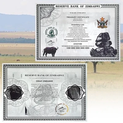 Zimbabwe One Hundred Trillion Souvenir Banknote UV Silver Plastic Certificate - Image 1 of 3