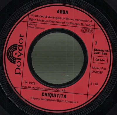 Abba Chiquitita C/W Lovelight 7" vinyl Germany Polydor 1979 7" in repro company - Image 1 of 2