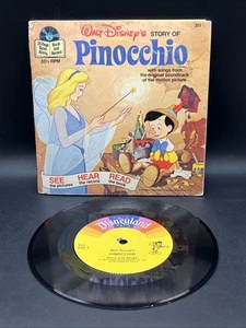Disney Pinocchio 1977 Vintage Siehe Hören & Lesen Buch mit Schallplatte - Bild 1 von 17