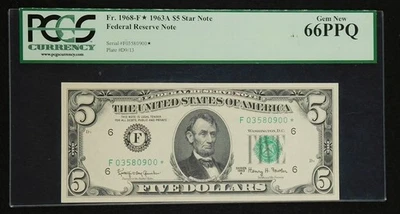 1963-A $5 Федеральная резервная система FRN звезда * Примечание PCGS драгоценный камень новый 66PPQ C4005 - Изображение 1 из 2
