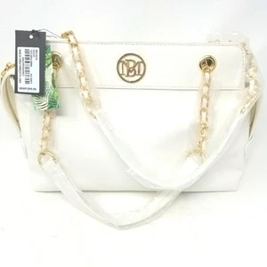 Badgley Mischka NEW White Vegan Shoulder Bag Gold Chain Purse Women's One Size - Picture 1 of 12