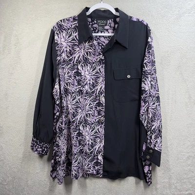 Blusa para mujer KOOS Of Course 100 % seda con botones delanteros 1X púrpura negra arte para usar Foto 1 de 4