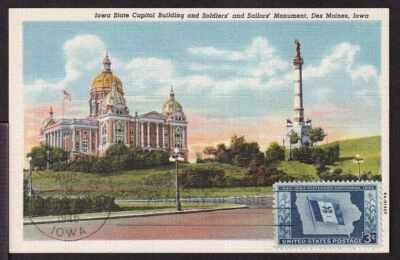 1946 Iowa Statehood 100 years Sc 942 on Des Moines new post card Maxi-Card (RE - Image 1 of 2