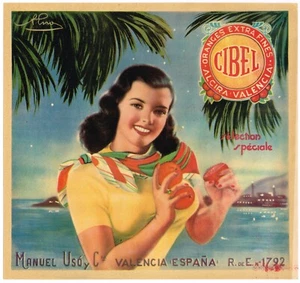 ETIQUETA CAJA ORIGINAL ESPAÑA ESPAÑOLA VINTAGE AÑOS 40 RARA CIBEL VALENCIA CHICA - Imagen 1 de 1
