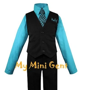 My Mini Gent Boys 4PC Pinstripe Vest Suit Set Many Colors Vest Pants Shirt Tie - Picture 1 of 48