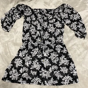 NWT Bar III Swimsuit Cover Up Dress Woodland Floral Black White Size S - Picture 1 of 4