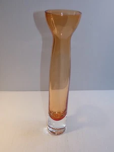 Stunning Art Glass Tall Vase, Bulbous Top, Orange and Clear - Picture 1 of 6