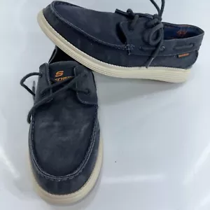 Skechers Men's 10.5 Memory Foam Vintage Washed Canvas Boat Shoes Navy Relax Fit - Picture 1 of 12