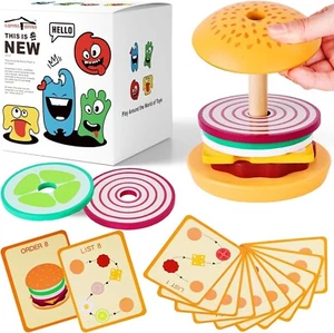 Juguete de hamburguesa apilable de madera Montessori preescolar unisex niño pequeño 3+ educativo - Imagen 1 de 12